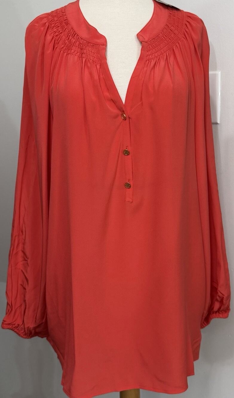 NWT Lilly Pulitzer Elsa Silk Top Pink Tomato Solid XL Silk Blouse NEW $148